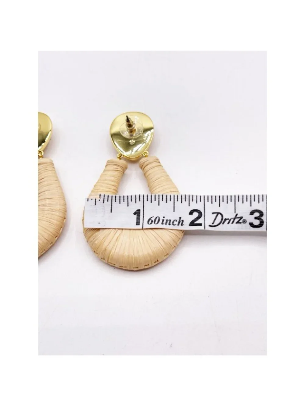 Boho Acrylic Raffia Drop Earrings Woven Straw Gold Tone Statement Beach Summer